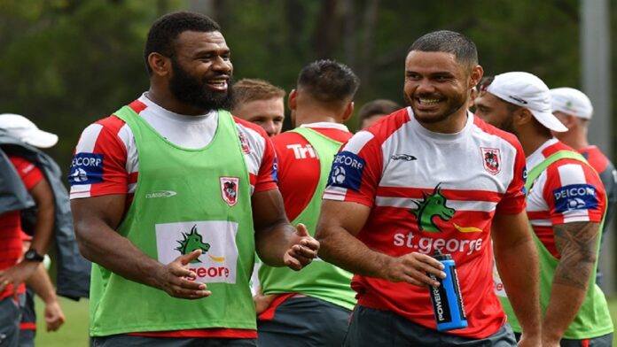 MIKA RAVALAWA(LEFT) AND BRAYDEN WILIAME(RIGHT) SHARE A LIGH MOMENT AT TRAINING