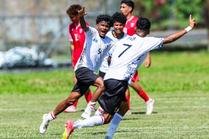 Fiji’s Akash Prasad celebrating a goal