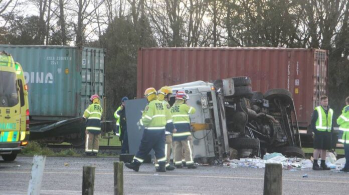 Rubbish truck and train collided near Stratford, causing one person to be seriously injured